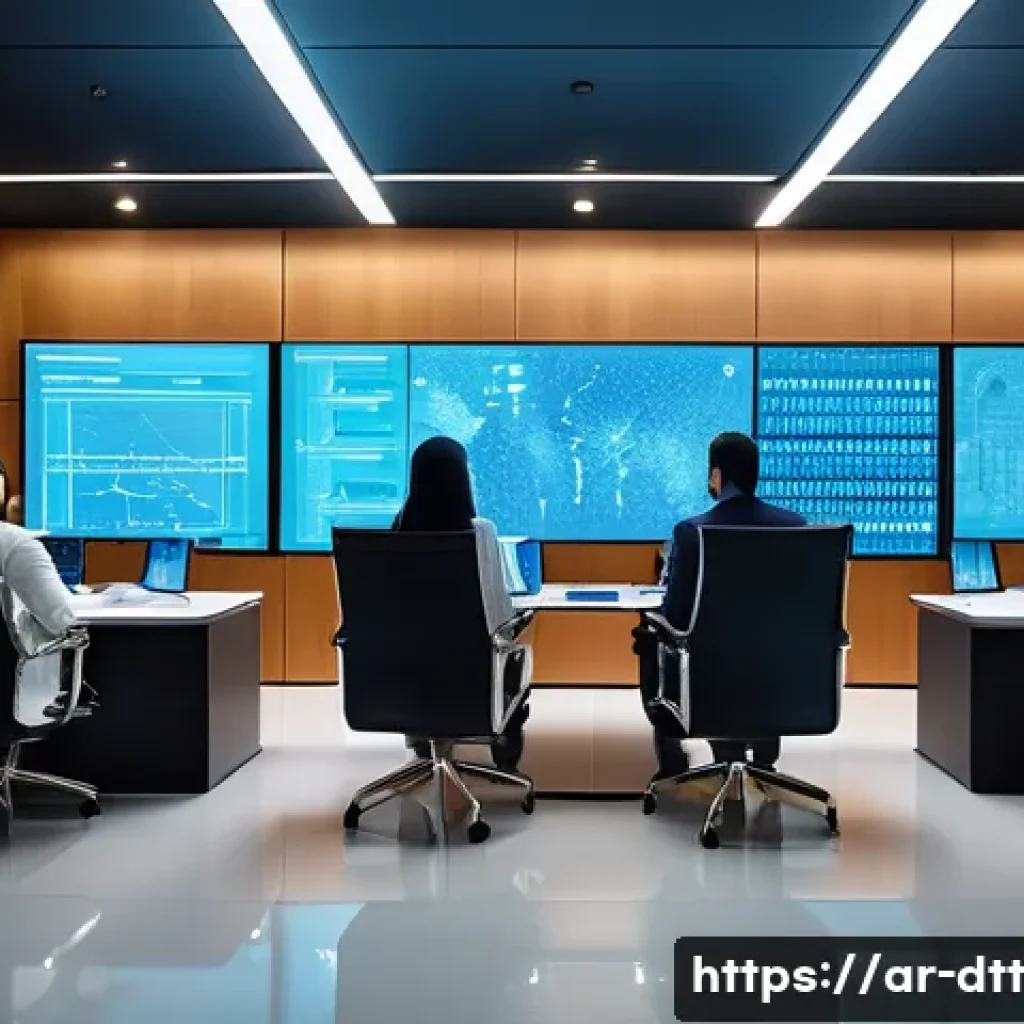 데이터 레이크 아키텍처의 성공적인 사례 - A modern Middle Eastern corporate office environment showing a diverse team of professionals analyzi...