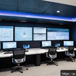 Home 23 데이터 레이크 아키텍처의 성능 테스트 방법 - A sophisticated data center control room designed for Arabic-speaking data engineers, featuring larg...